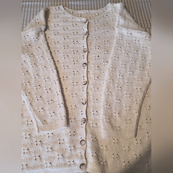 Long Sleeve Knitted Cardigan. Cream color. - Picture 1 of 13